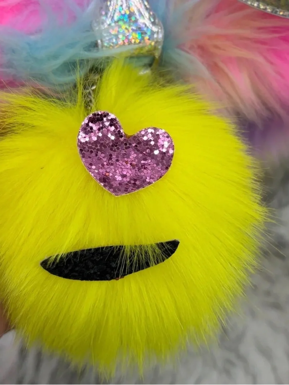 Justice Rainbow Faux Fur Rolling Tote Weekender Bag Kids Tween Glitter Handle